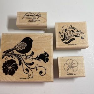 Stampin Up “Wings of Friendship” Wood Mounted Rubber Stamp Set. 4 piece